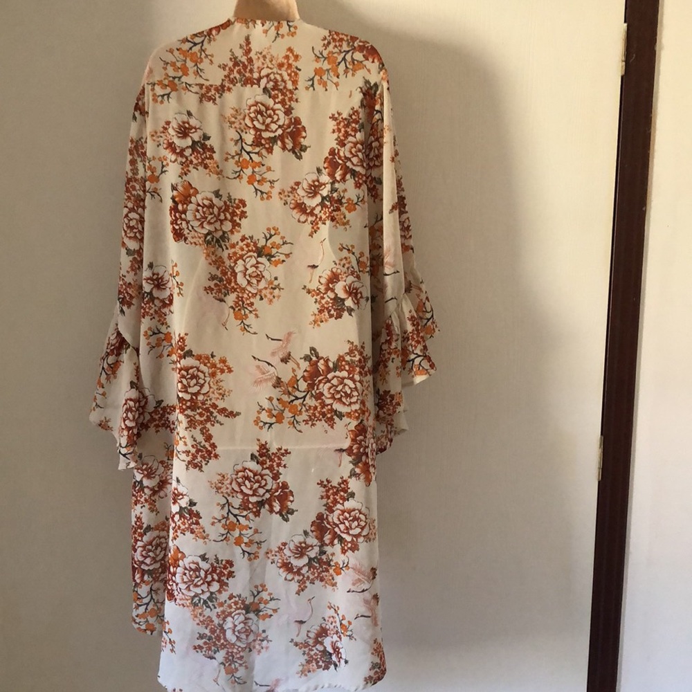 Women’s spring Open front long floral kimono cardigan topper - Picture 3 of 12
